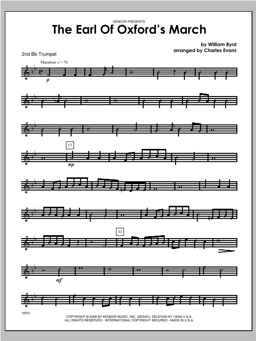 Download Evans Earl Of Oxford's March, The - Trumpet 2 Sheet Music