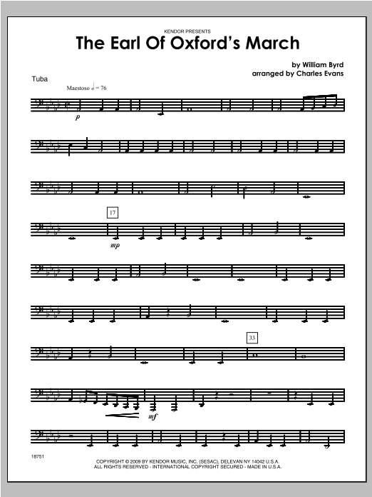 Download Evans Earl Of Oxford's March, The - Tuba Sheet Music