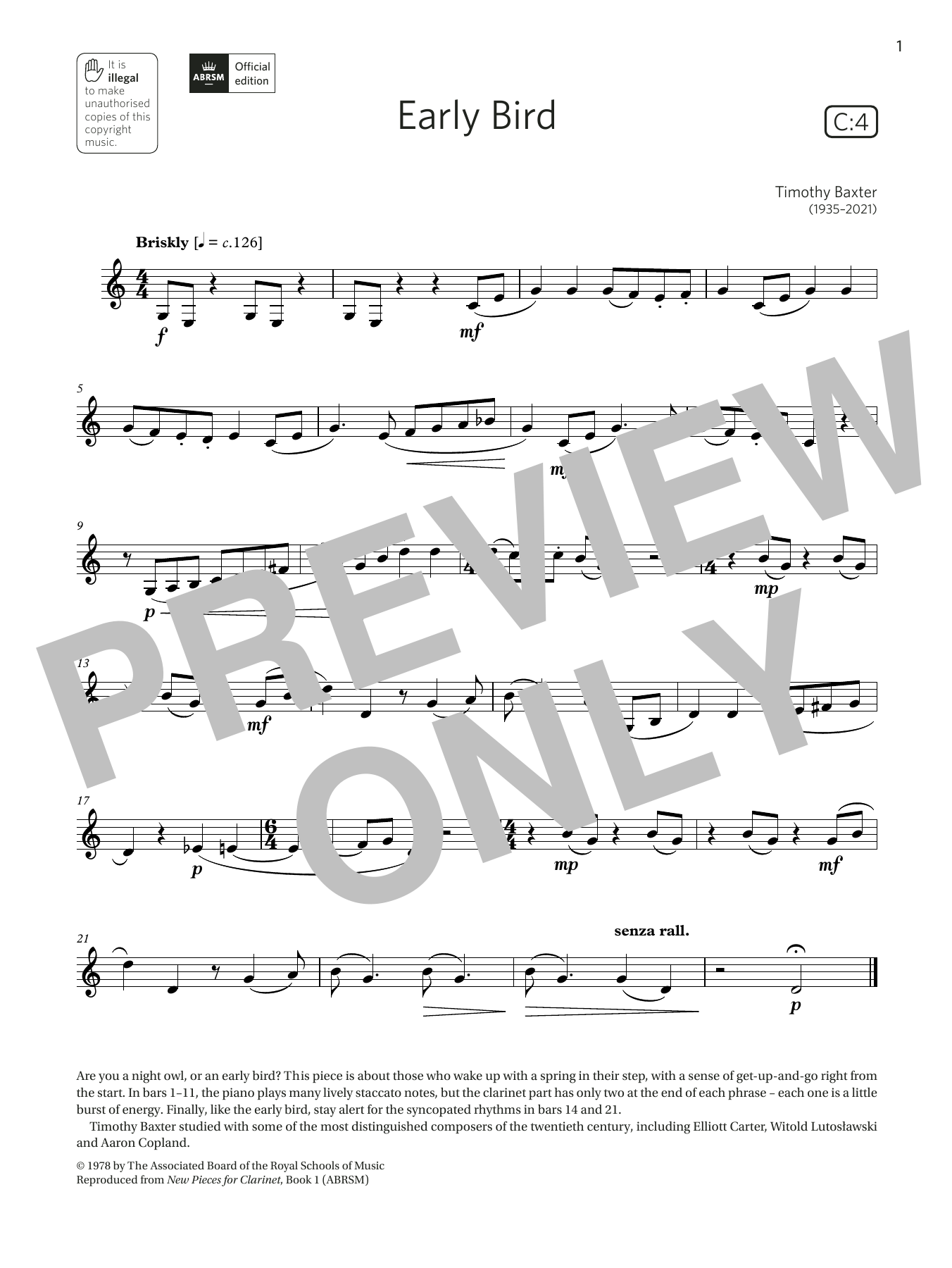 Download Timothy Baxter Early Bird (Grade 3 List C4 from the AB Sheet Music