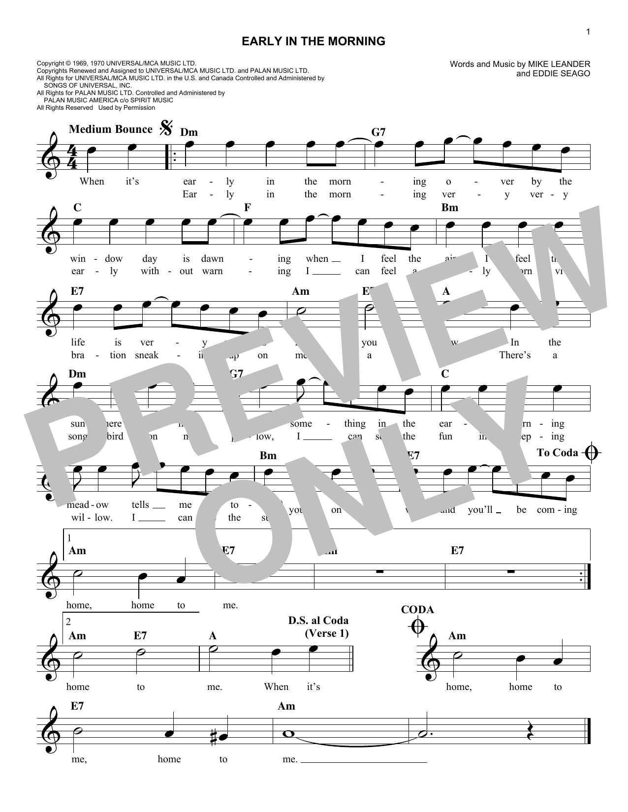 Download Vanity Fare Early In The Morning Sheet Music