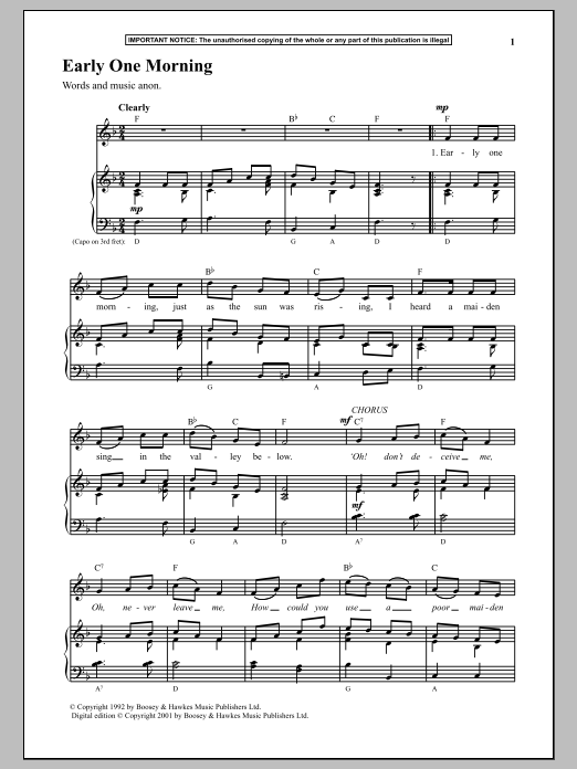 Download Anonymous Early One Morning Sheet Music