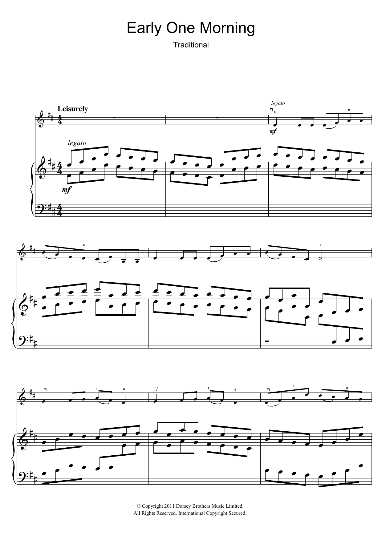 Download Traditional Early One Morning Sheet Music