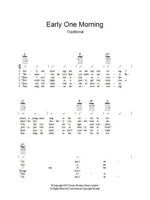 Download Traditional Early One Morning Sheet Music