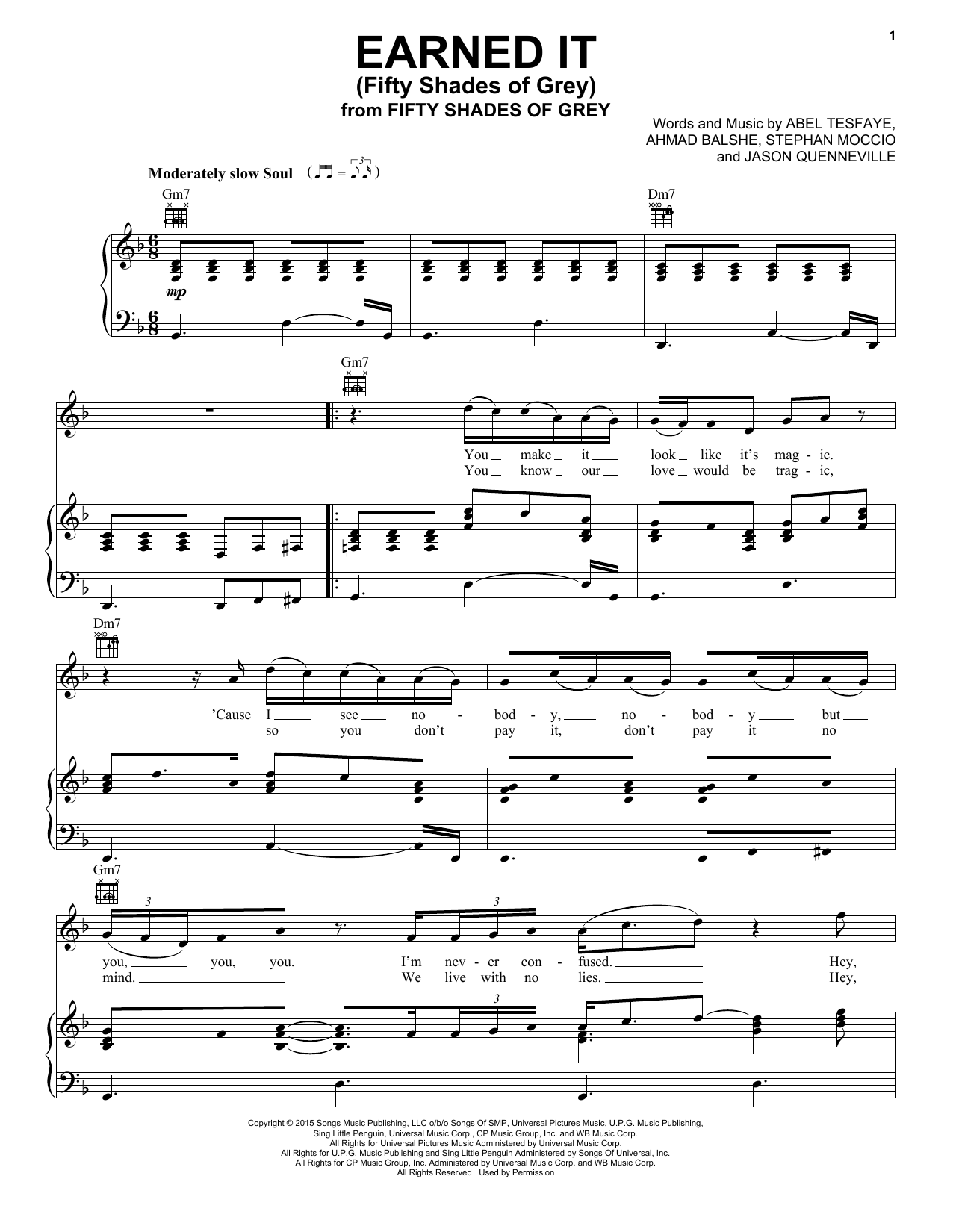 Download The Weeknd Earned It (Fifty Shades Of Grey) Sheet Music