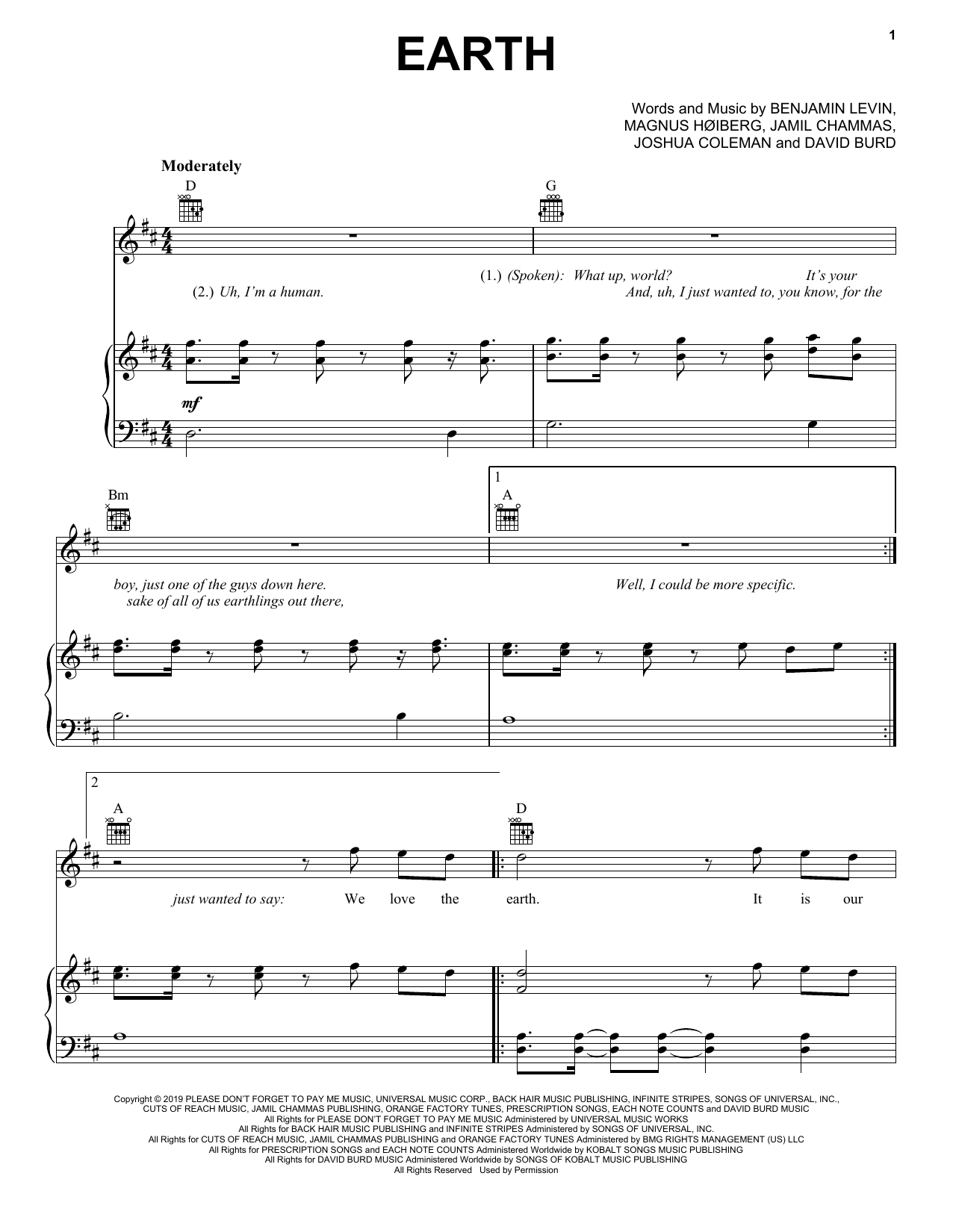 Download Lil Dicky Earth Sheet Music