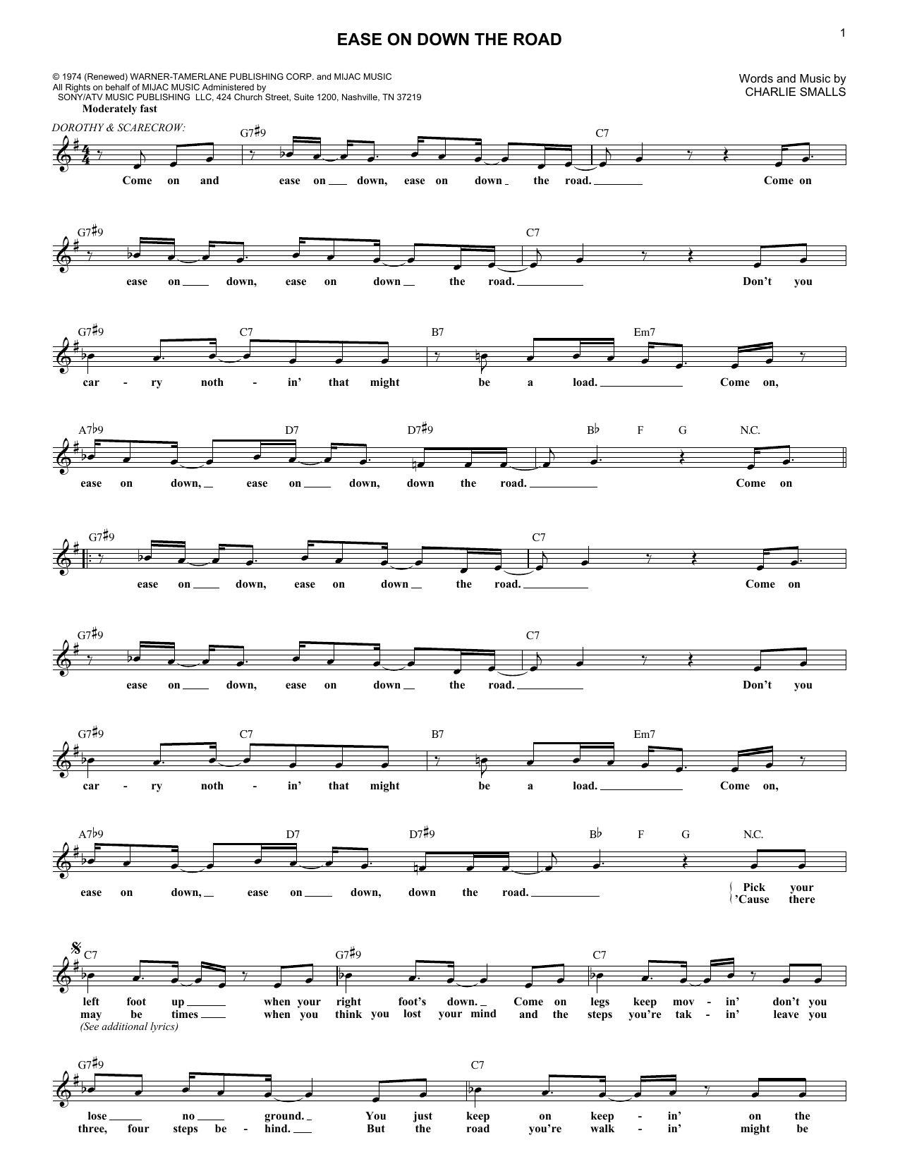 Download Charlie Smalls Ease On Down The Road Sheet Music