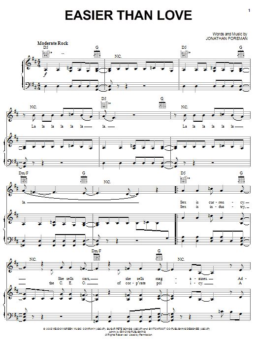 Download Switchfoot Easier Than Love Sheet Music