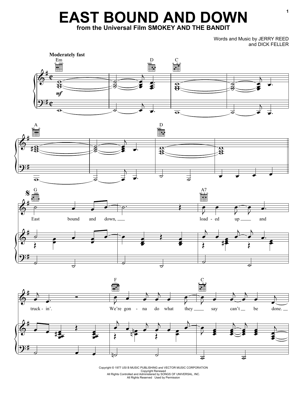 Download Jerry Reed East Bound And Down Sheet Music
