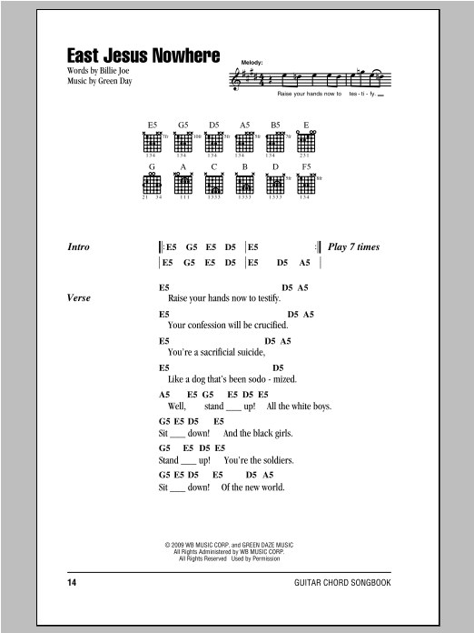 Download Green Day East Jesus Nowhere Sheet Music