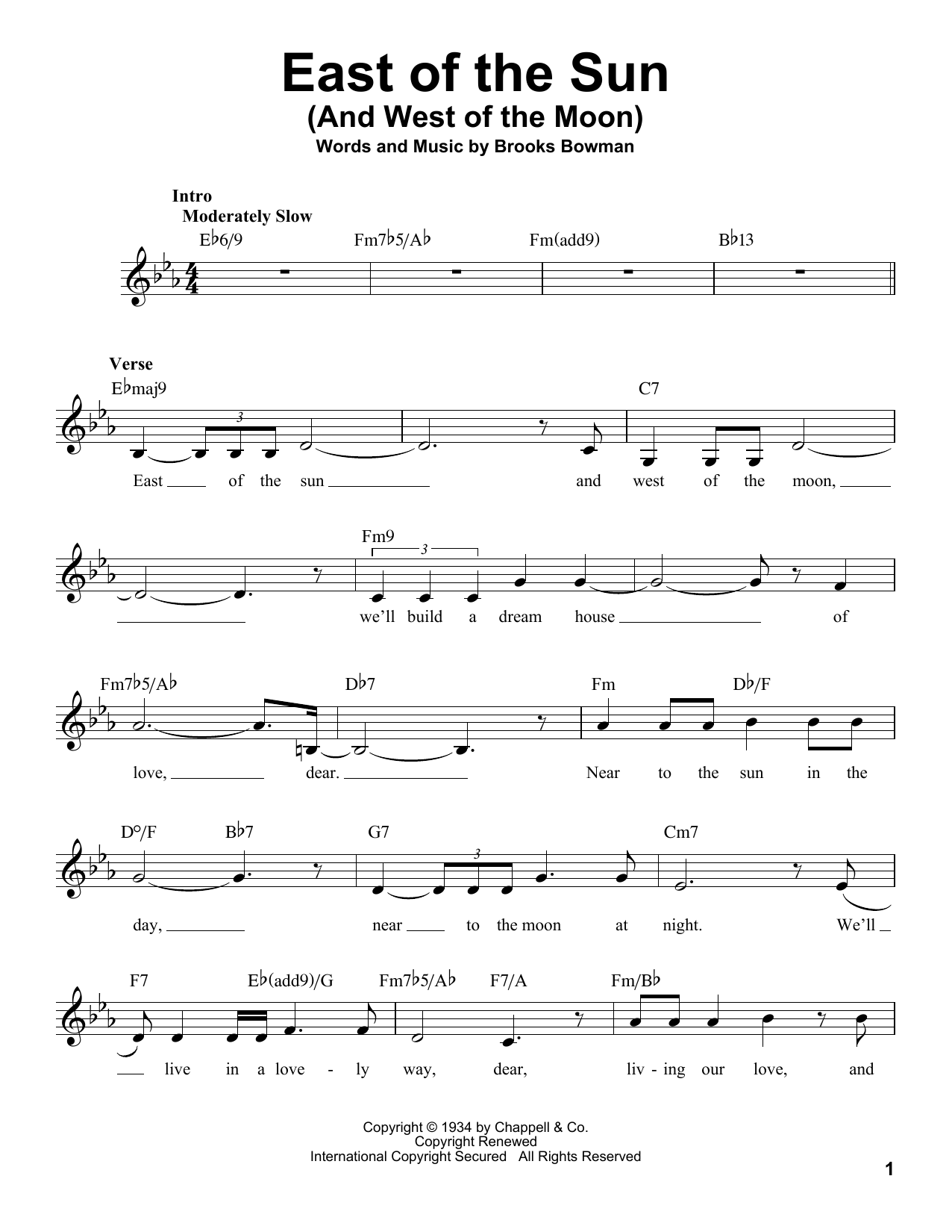 Download Brooks Bowman East Of The Sun (And West Of The Moon) Sheet Music
