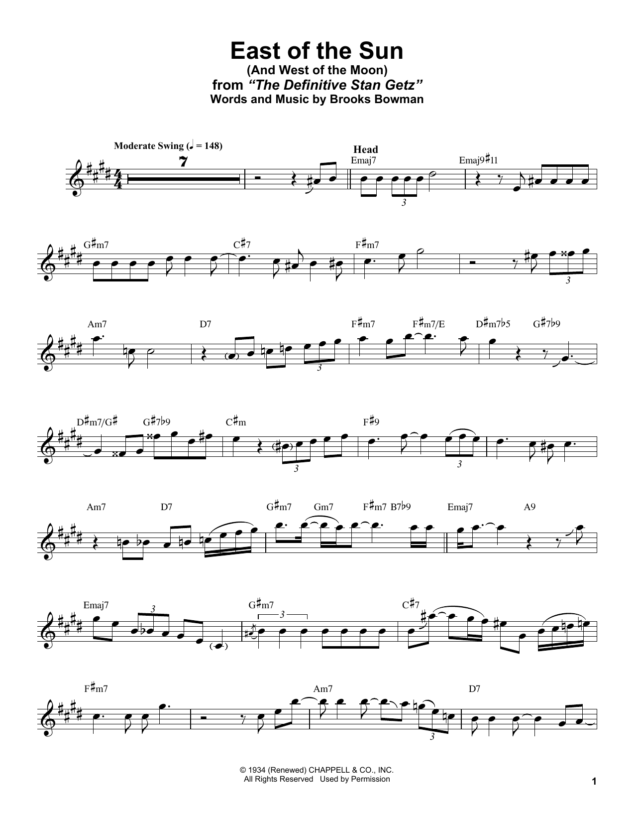 Download Stan Getz East Of The Sun (And West Of The Moon) Sheet Music