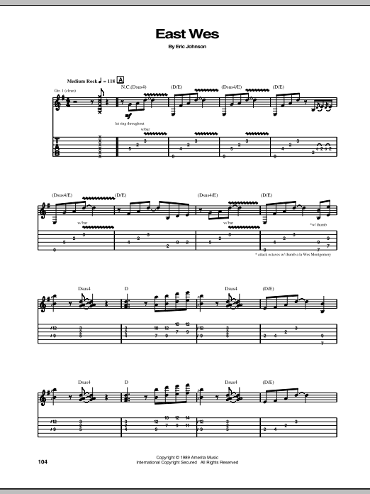 Download Eric Johnson East Wes Sheet Music