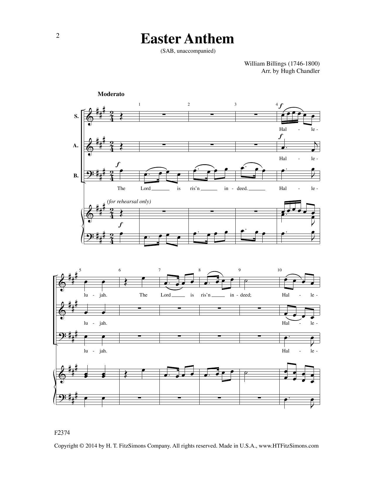 Download William Billings Easter Anthem (arr. Hugh Chandler) Sheet Music