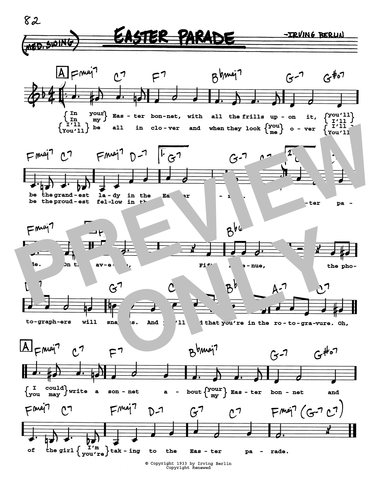 Irving Berlin Easter Parade (Low Voice) sheet music notes printable PDF score