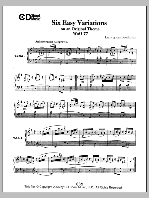 Download Ludwig van Beethoven Easy (6) Variations On An Original Them Sheet Music