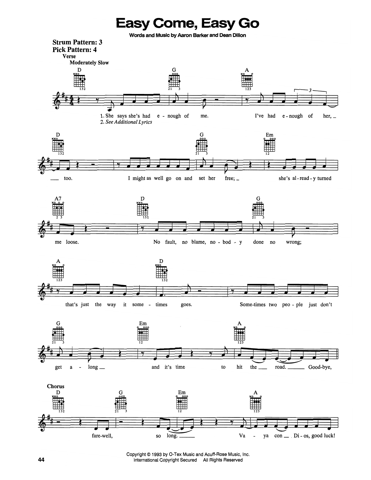 George Strait Easy Come, Easy Go sheet music notes printable PDF score