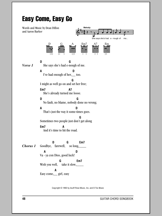 Download George Strait Easy Come, Easy Go Sheet Music
