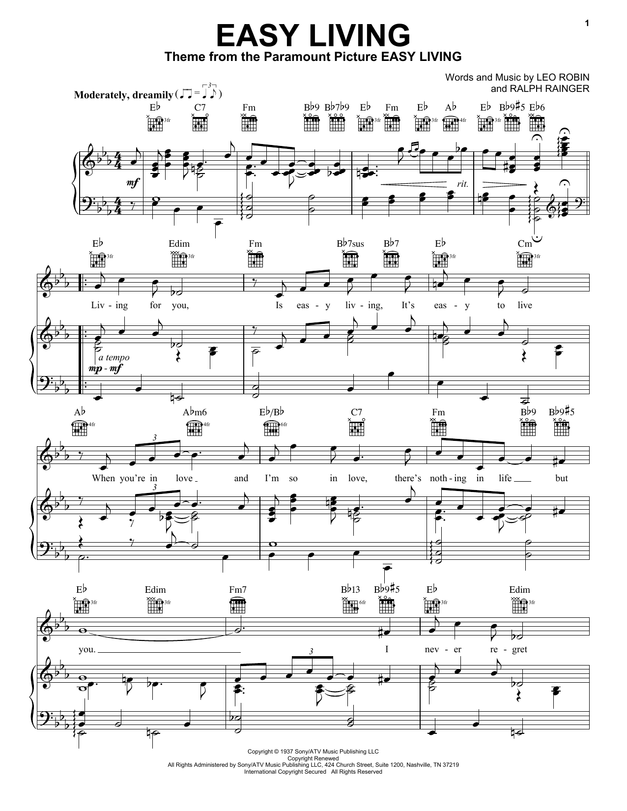 Download Billie Holiday Easy Living Sheet Music