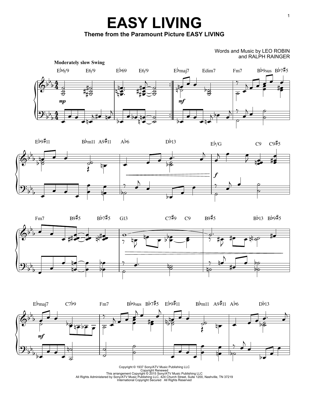 Download Billie Holiday Easy Living [Jazz version] (arr. Brent Sheet Music