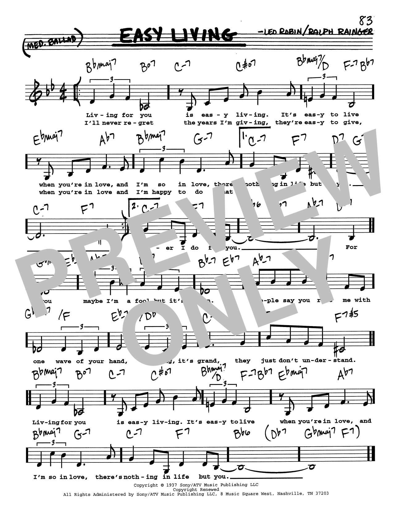 Ralph Rainger Easy Living (Low Voice) sheet music notes printable PDF score