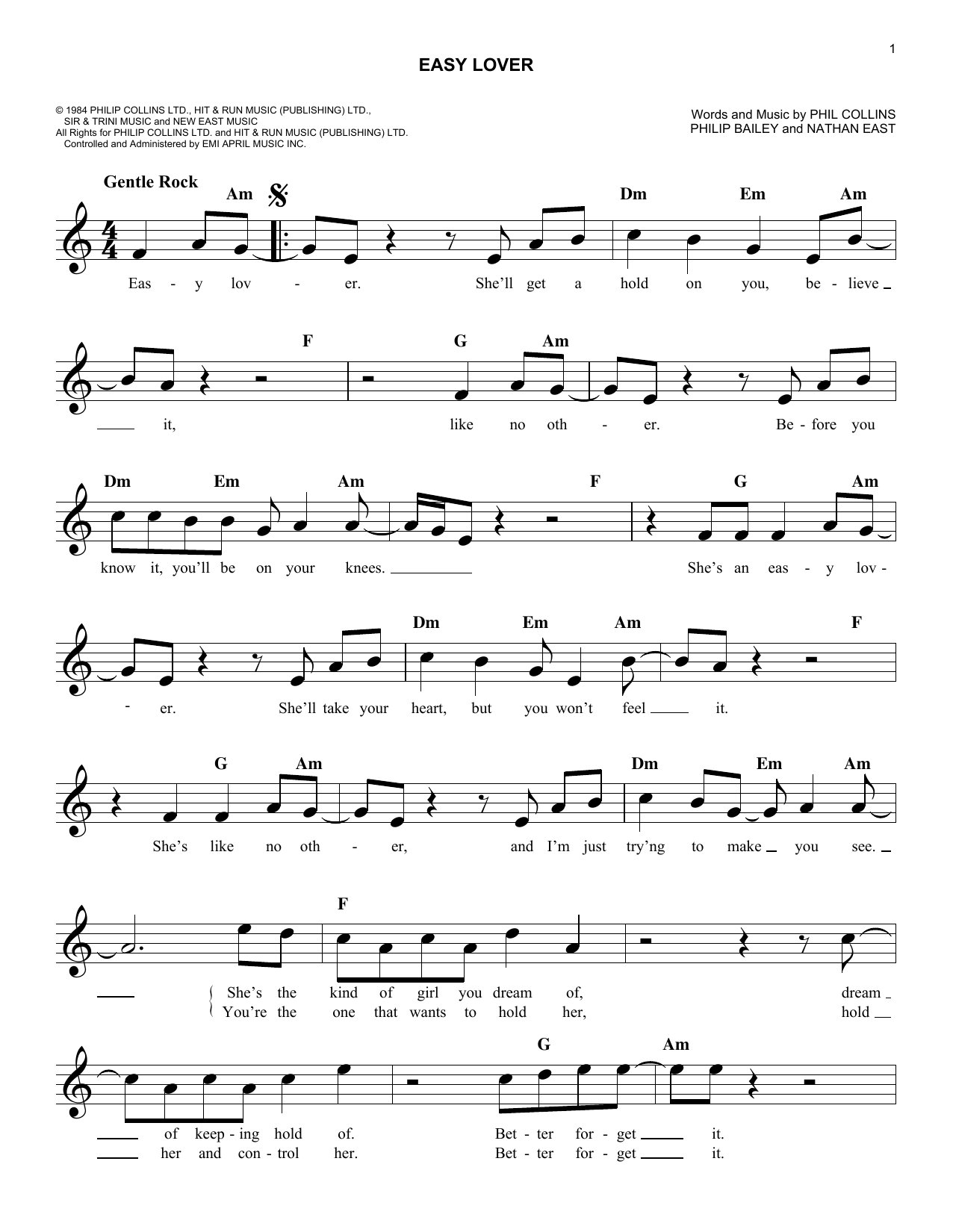 Download Phil Collins Easy Lover Sheet Music