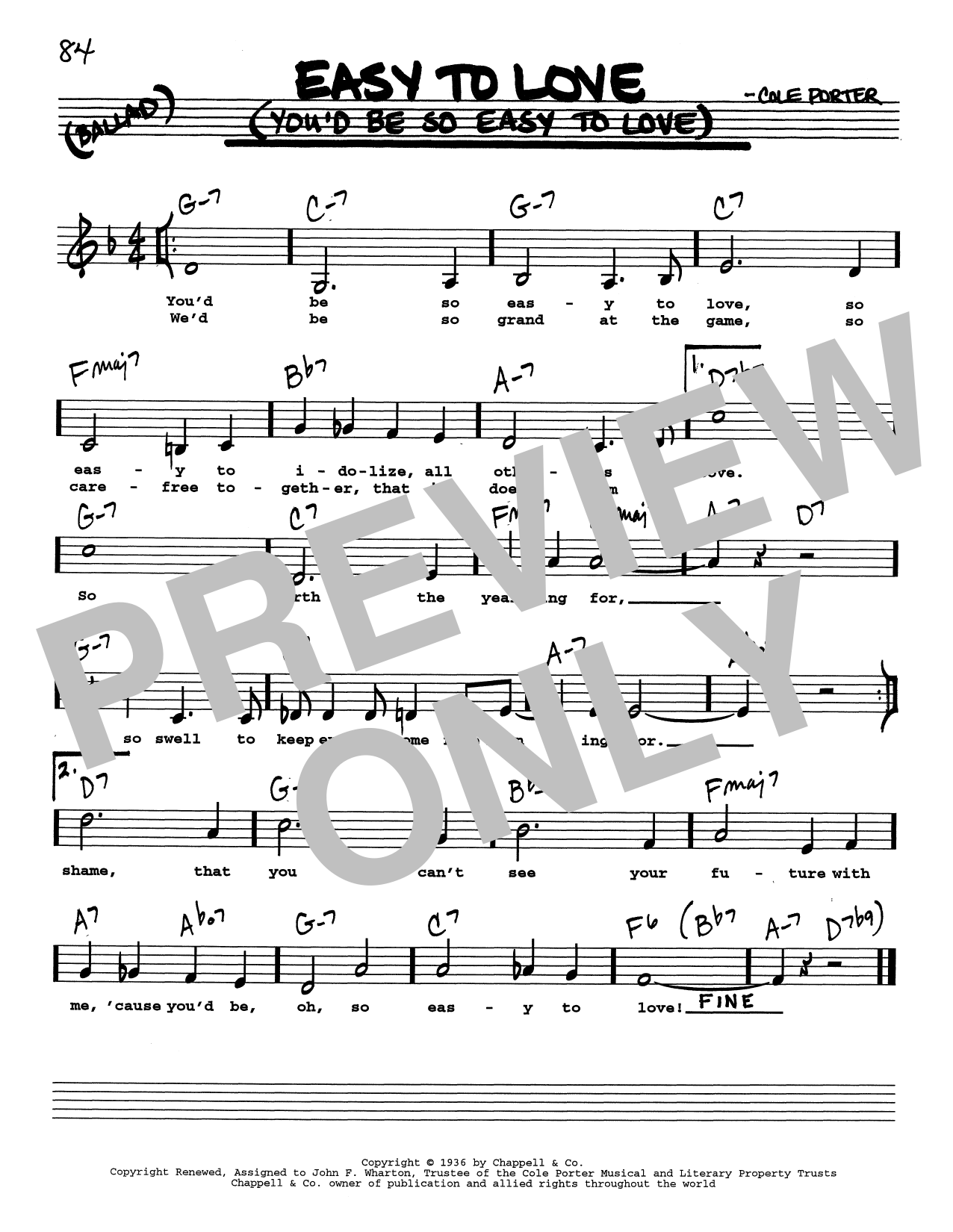 Cole Porter Easy To Love (You'd Be So Easy To Love) (Low Voice) sheet music notes printable PDF score