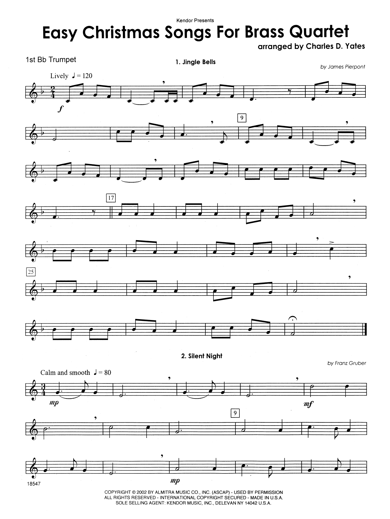 Download Charles D. Yates Easy Christmas Songs For Brass Quartet Sheet Music