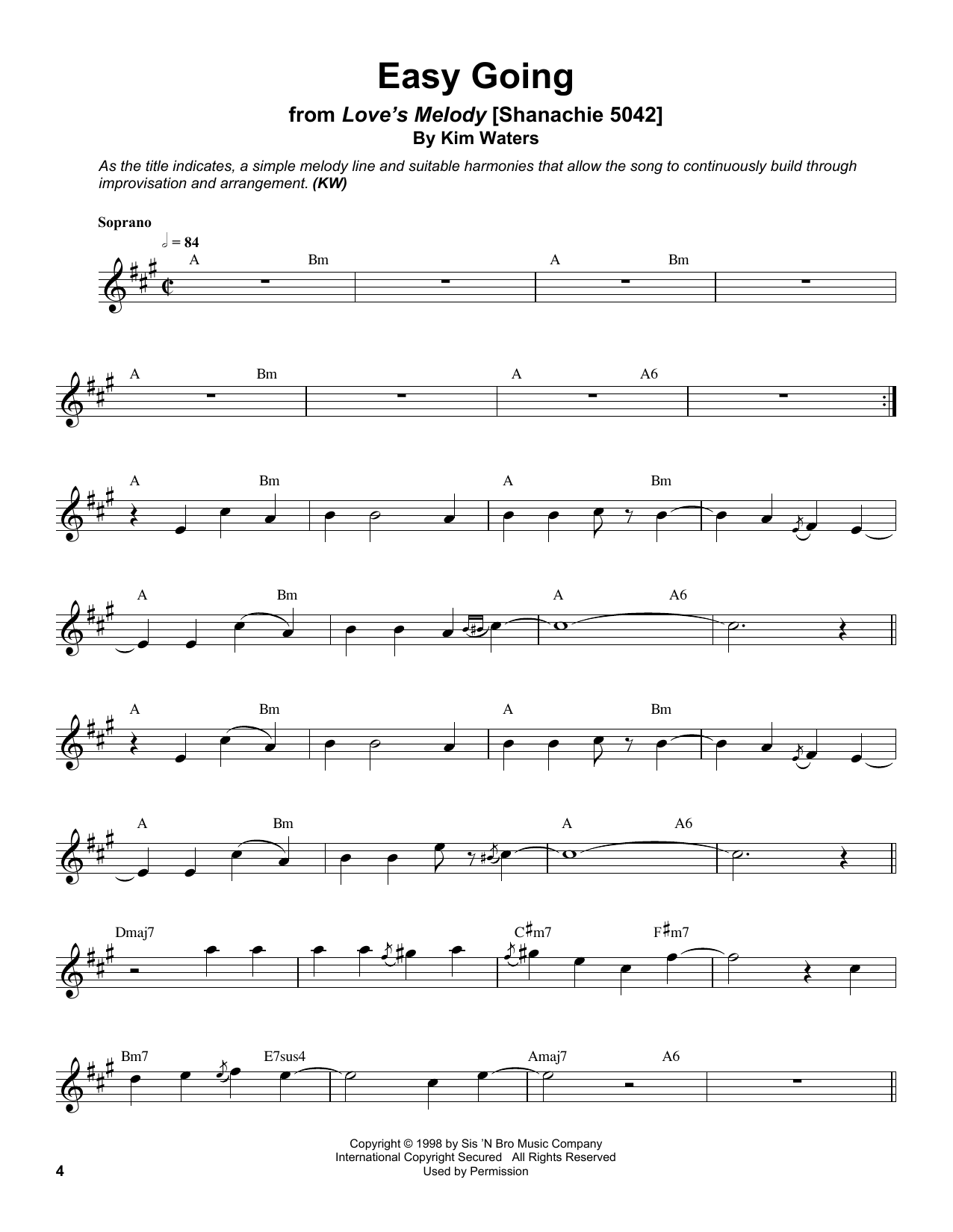 Kim Waters Easy Going sheet music notes printable PDF score