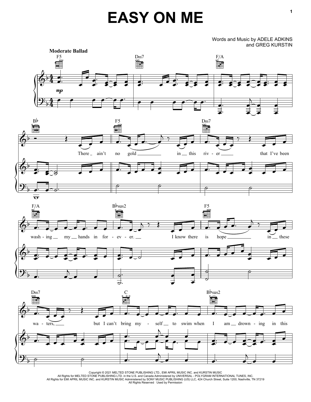 Adele Easy On Me sheet music notes printable PDF score