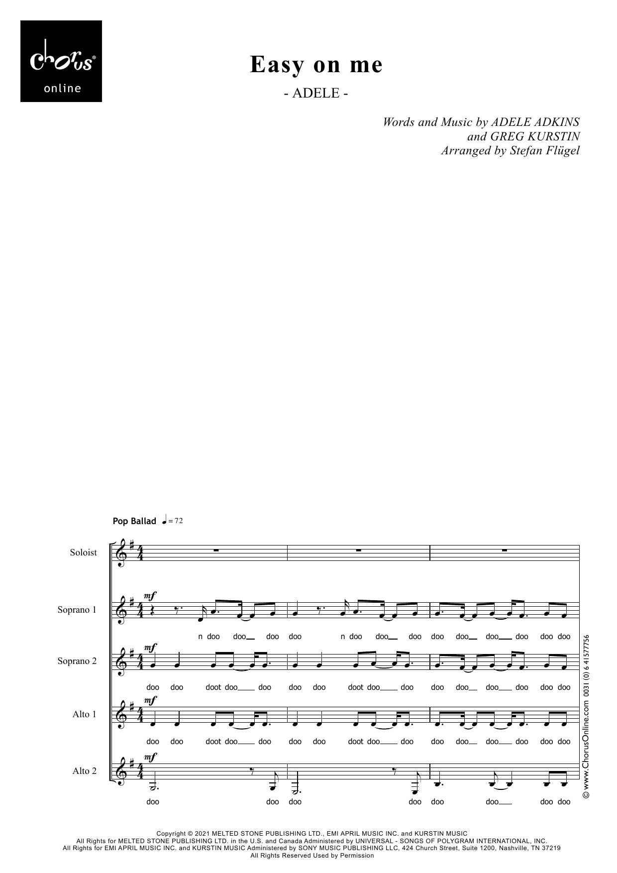 Adele Easy On Me (arr. Stefan Flugel) sheet music notes printable PDF score