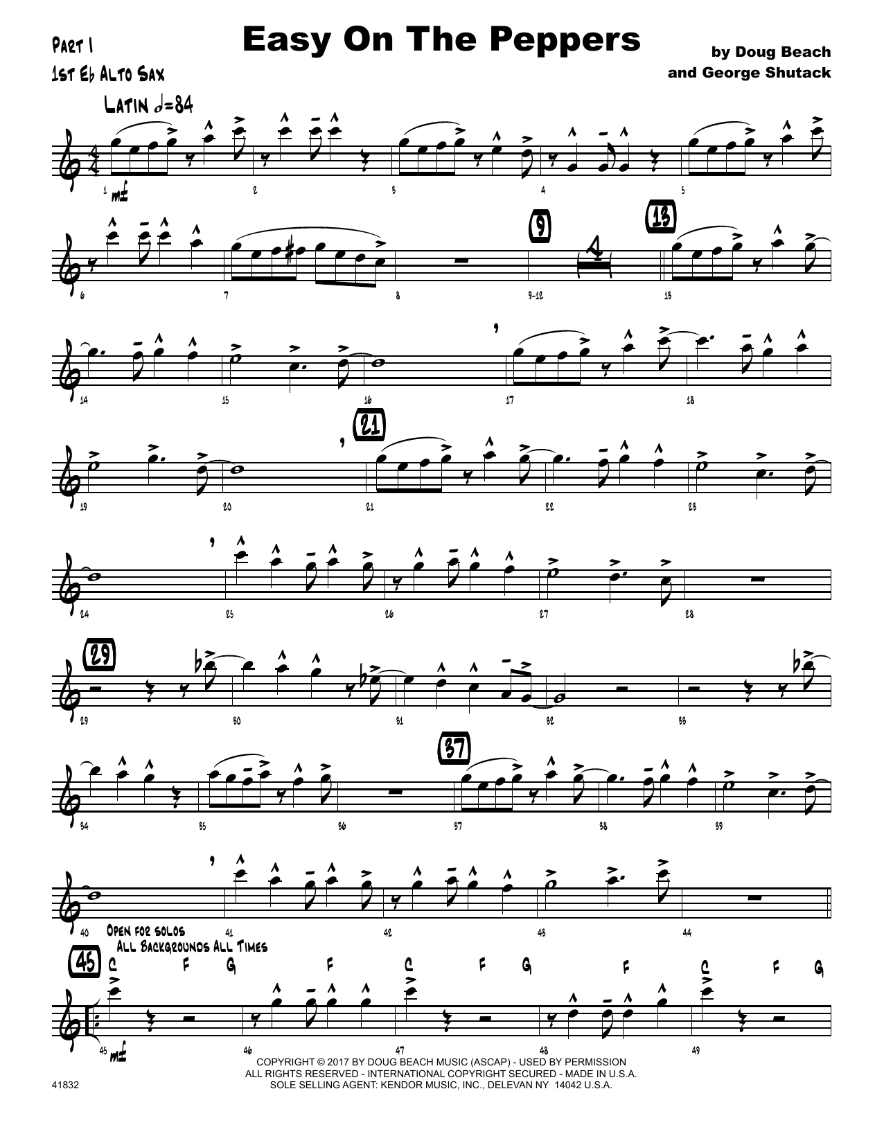 Download Doug Beach & George Shutack Easy On The Peppers - 1st Eb Alto Saxop Sheet Music