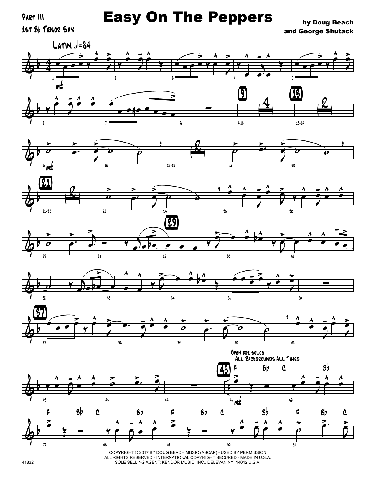 Download Doug Beach & George Shutack Easy On The Peppers - 1st Tenor Saxopho Sheet Music