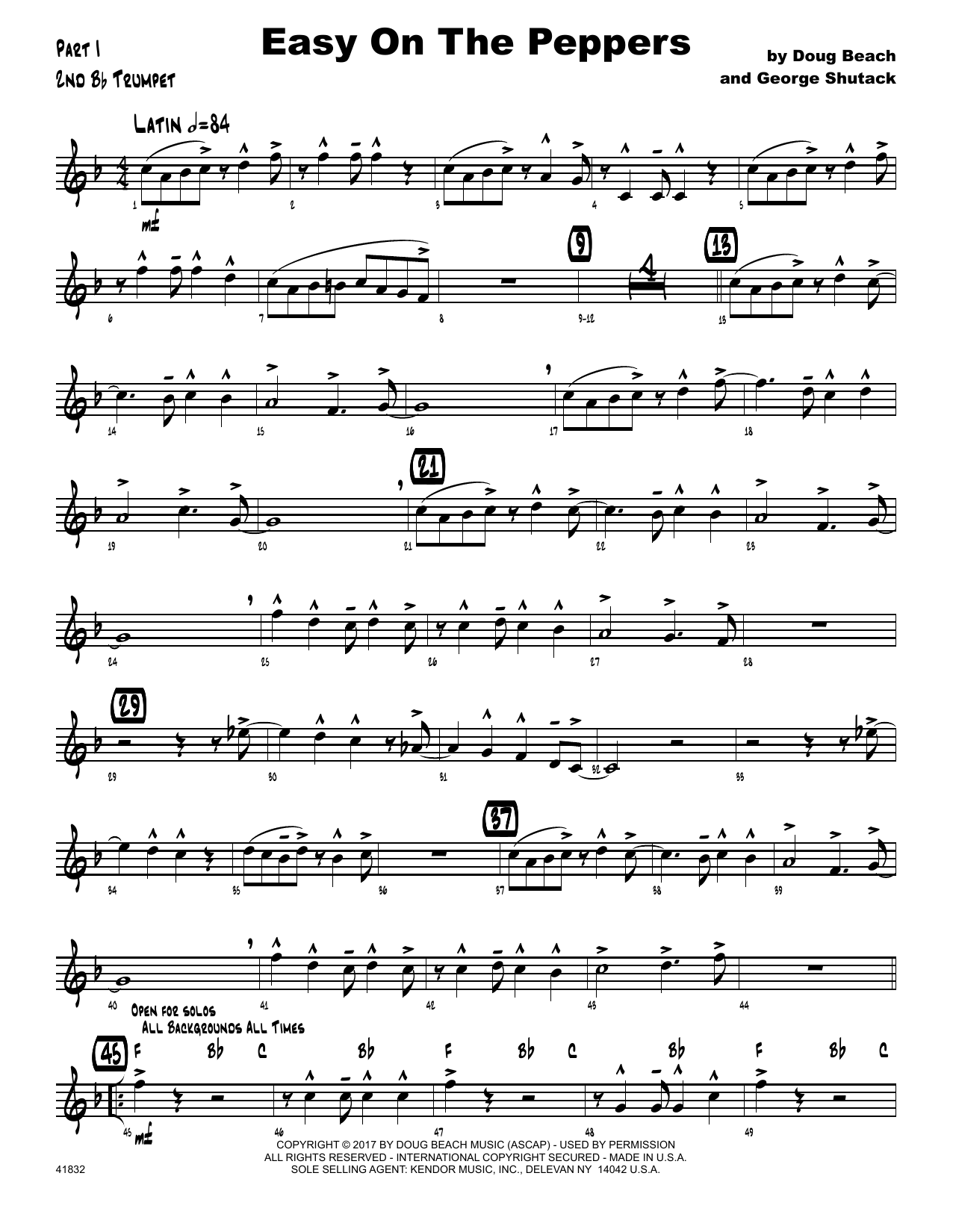 Download Doug Beach & George Shutack Easy On The Peppers - 2nd Bb Trumpet Sheet Music