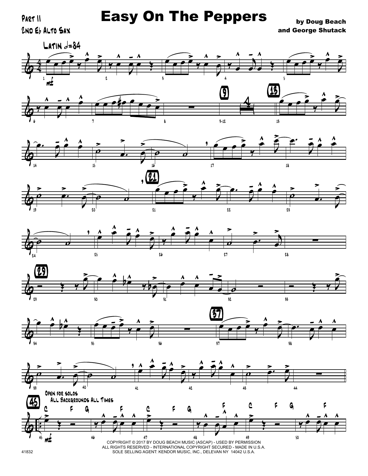 Download Doug Beach & George Shutack Easy On The Peppers - 2nd Eb Alto Saxop Sheet Music