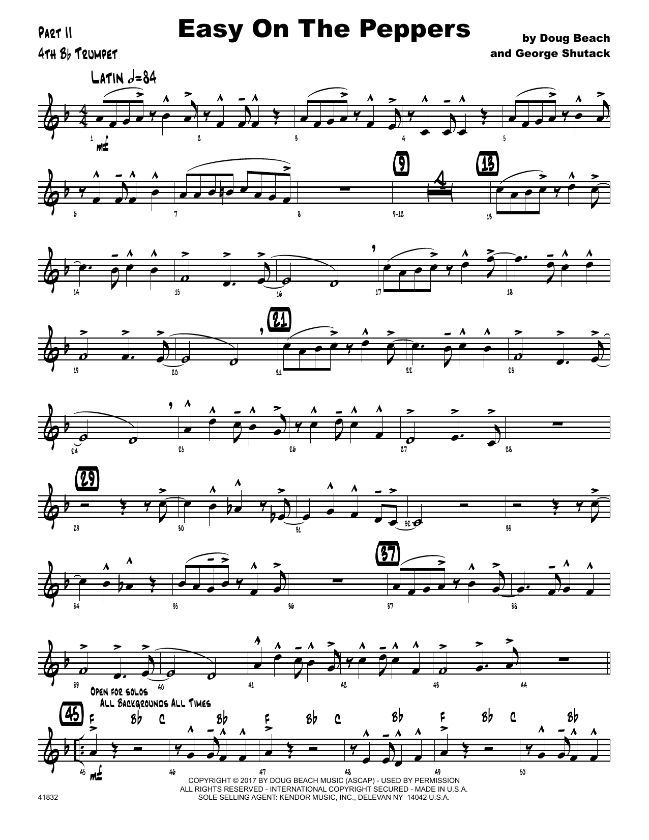 Download Doug Beach & George Shutack Easy On The Peppers - 4th Bb Trumpet Sheet Music