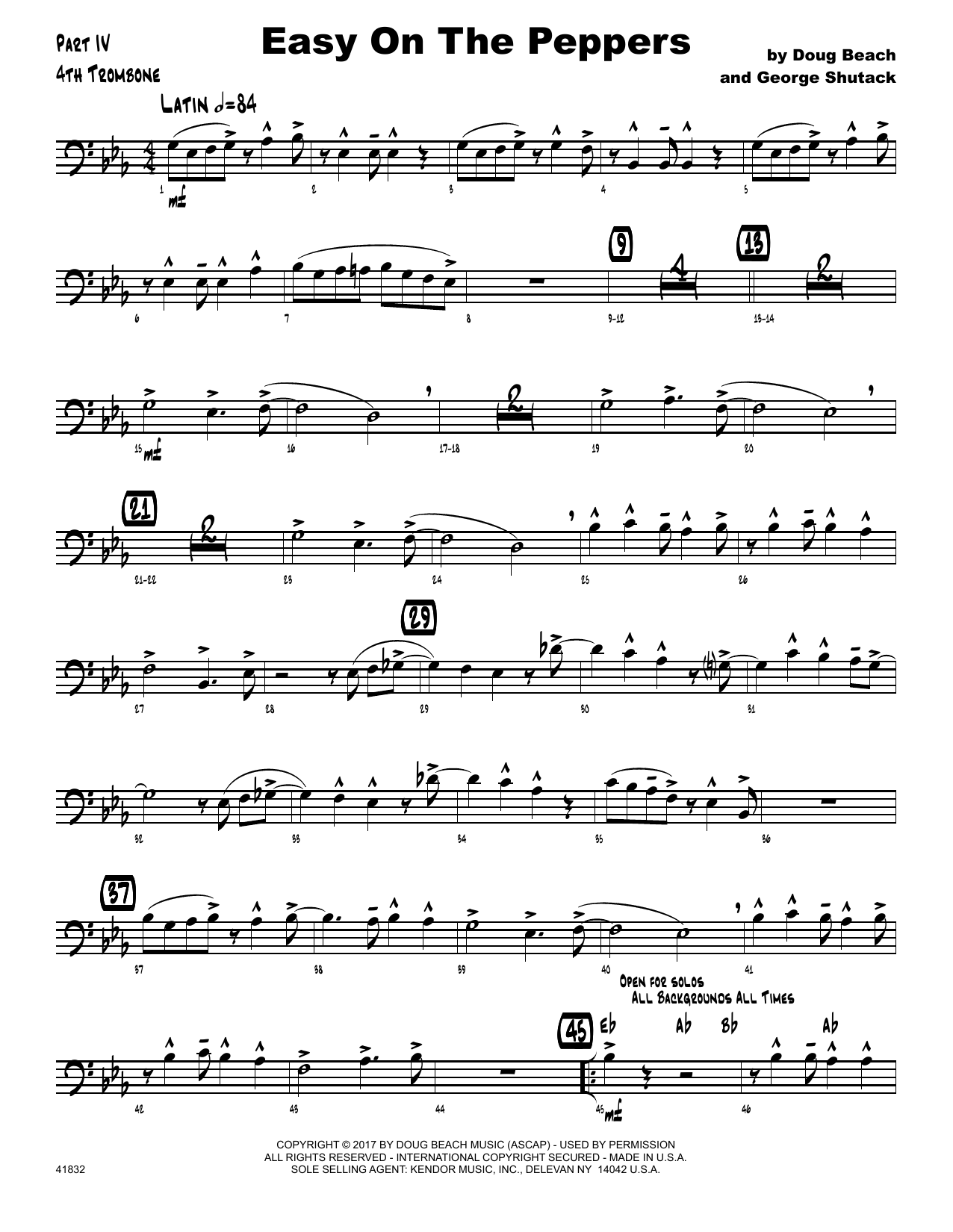 Download Doug Beach & George Shutack Easy On The Peppers - 4th Trombone Sheet Music