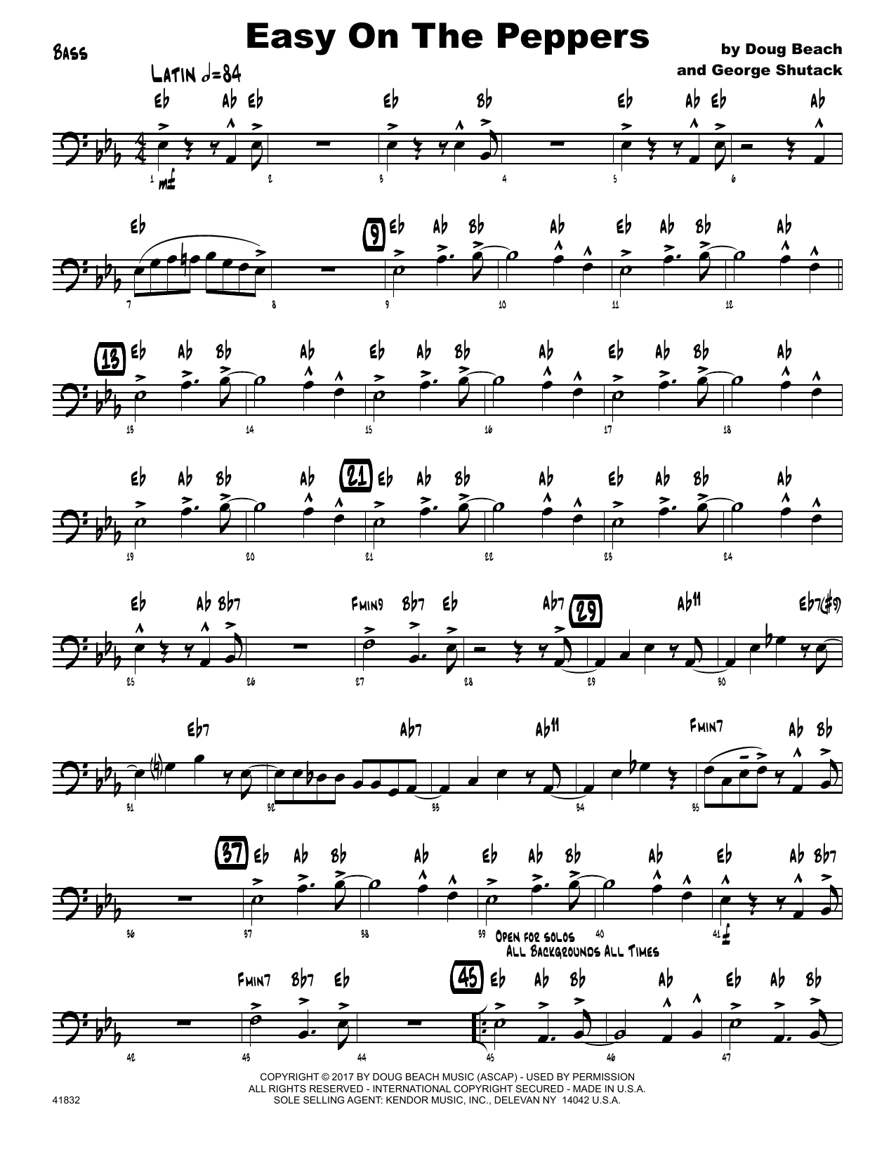 Download Doug Beach & George Shutack Easy On The Peppers - Bass Sheet Music