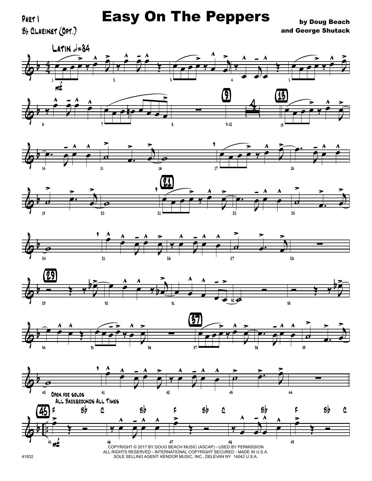 Download Doug Beach & George Shutack Easy On The Peppers - Bb Clarinet Sheet Music