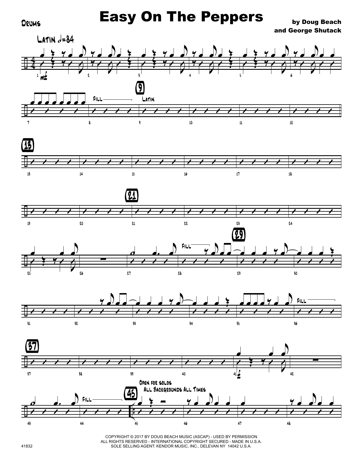 Download Doug Beach & George Shutack Easy On The Peppers - Drum Set Sheet Music