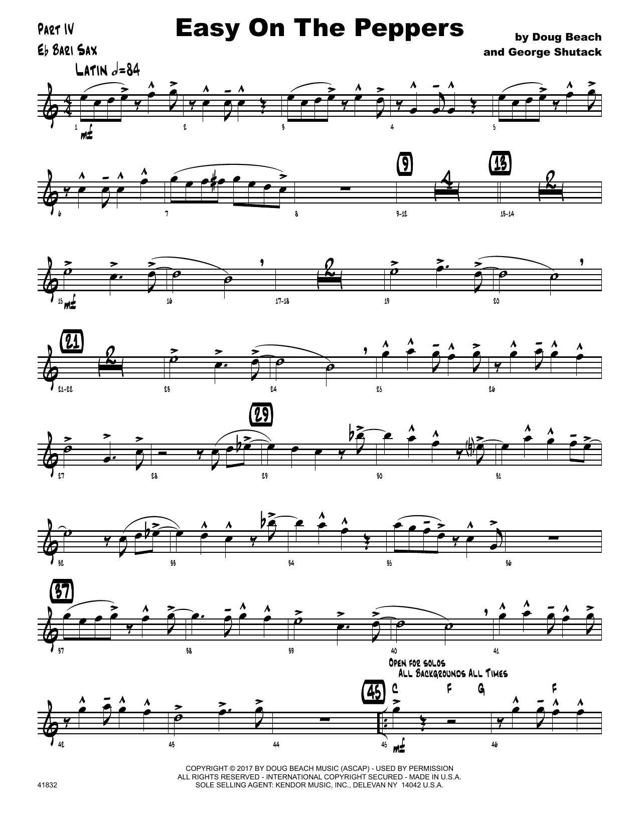 Download Doug Beach & George Shutack Easy On The Peppers - Eb Baritone Saxop Sheet Music
