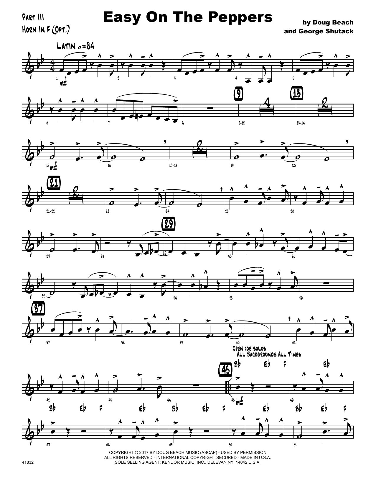 Download Doug Beach & George Shutack Easy On The Peppers - Horn in F Sheet Music