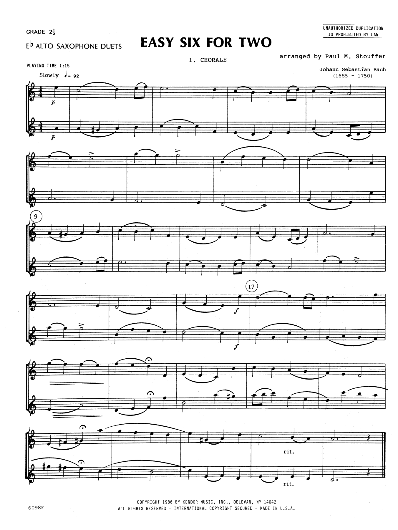 Download Paul M. Stouffer Easy Six For Two Sheet Music