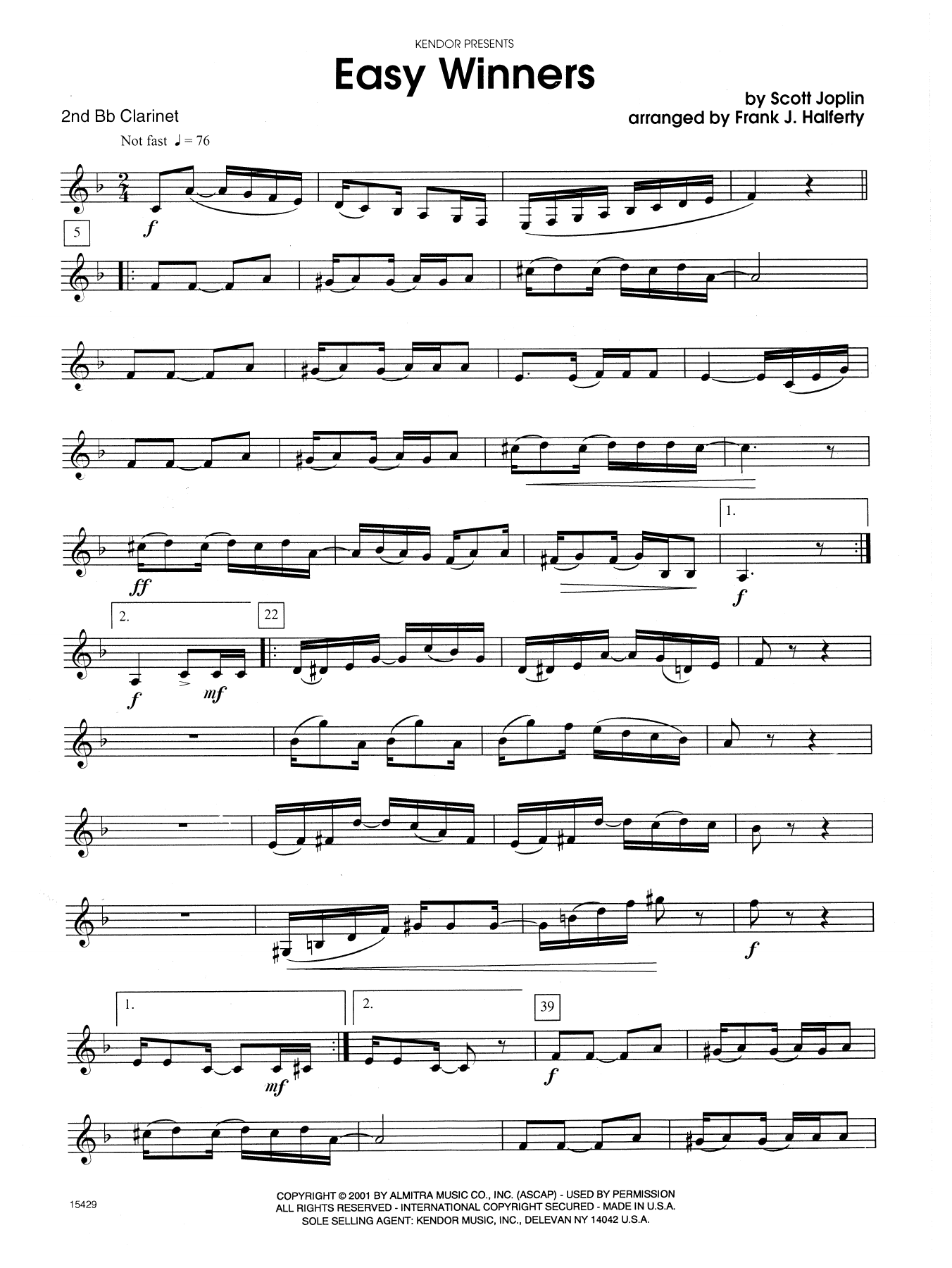 Download Frank J. Halferty Easy Winners - 2nd Bb Clarinet Sheet Music