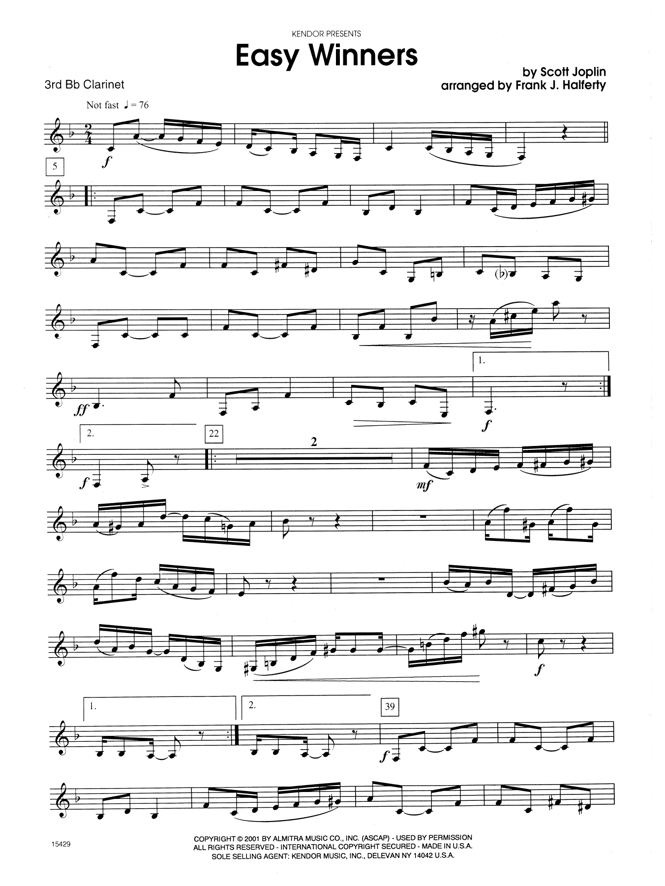 Download Frank J. Halferty Easy Winners - 3rd Bb Clarinet Sheet Music