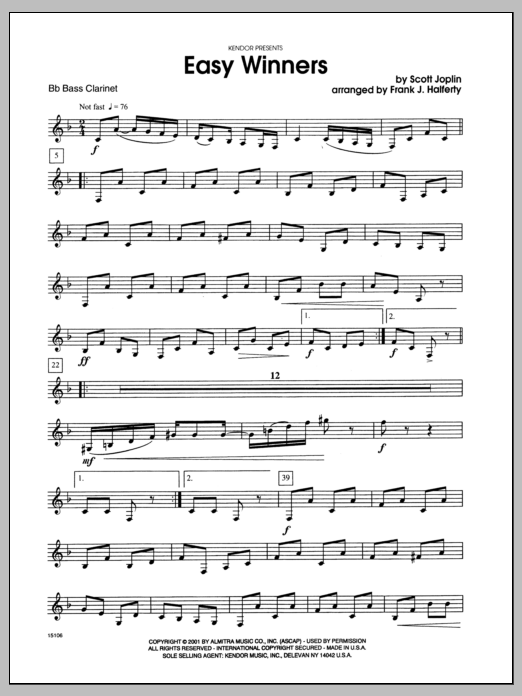 Download Halferty Easy Winners - Bass Clarinet Sheet Music