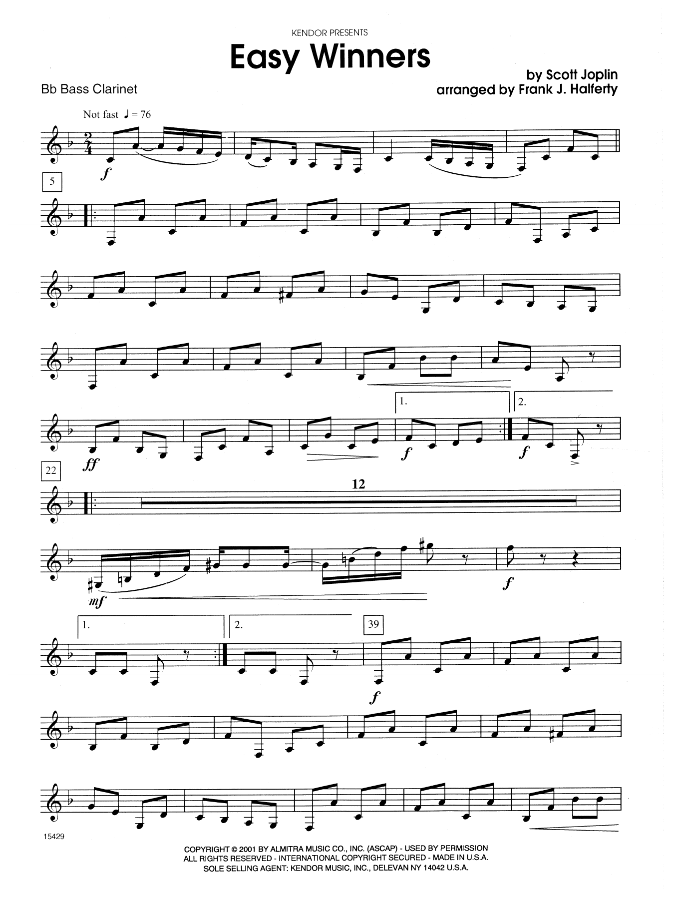 Download Frank J. Halferty Easy Winners - Bb Bass Clarinet Sheet Music