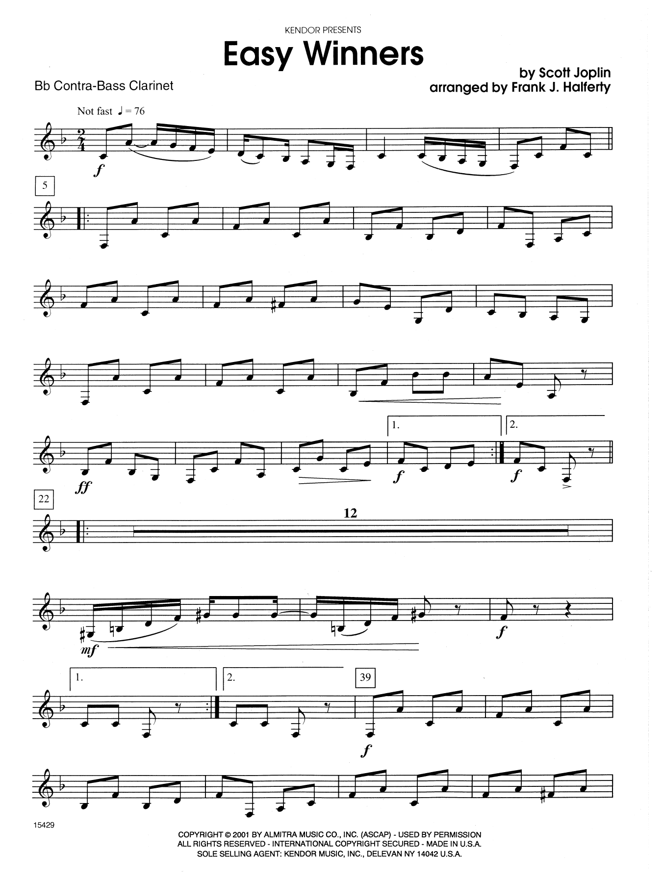 Download Frank J. Halferty Easy Winners - Bb Contra Bass Clarinet Sheet Music