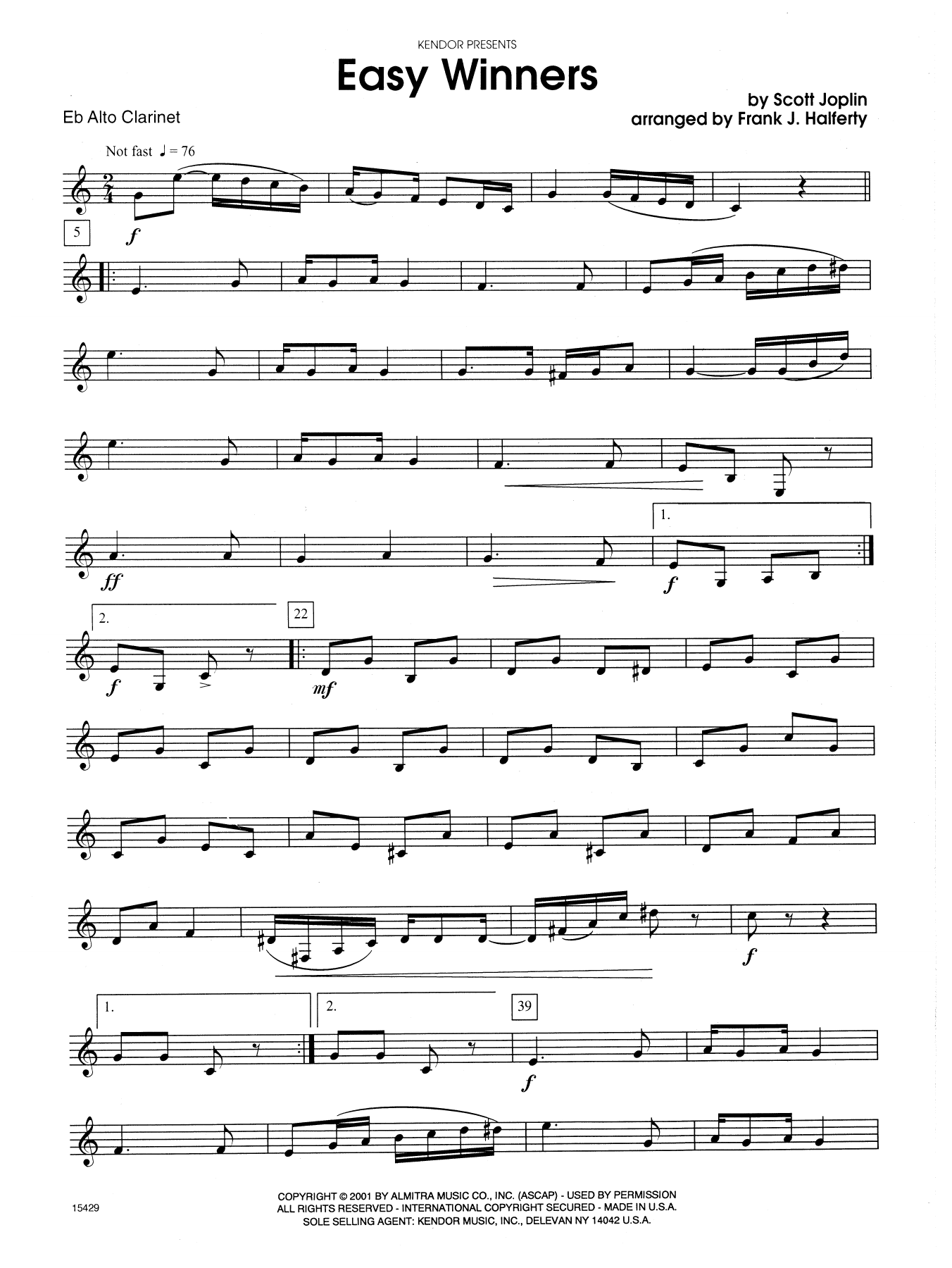Download Frank J. Halferty Easy Winners - Eb Alto Clarinet Sheet Music