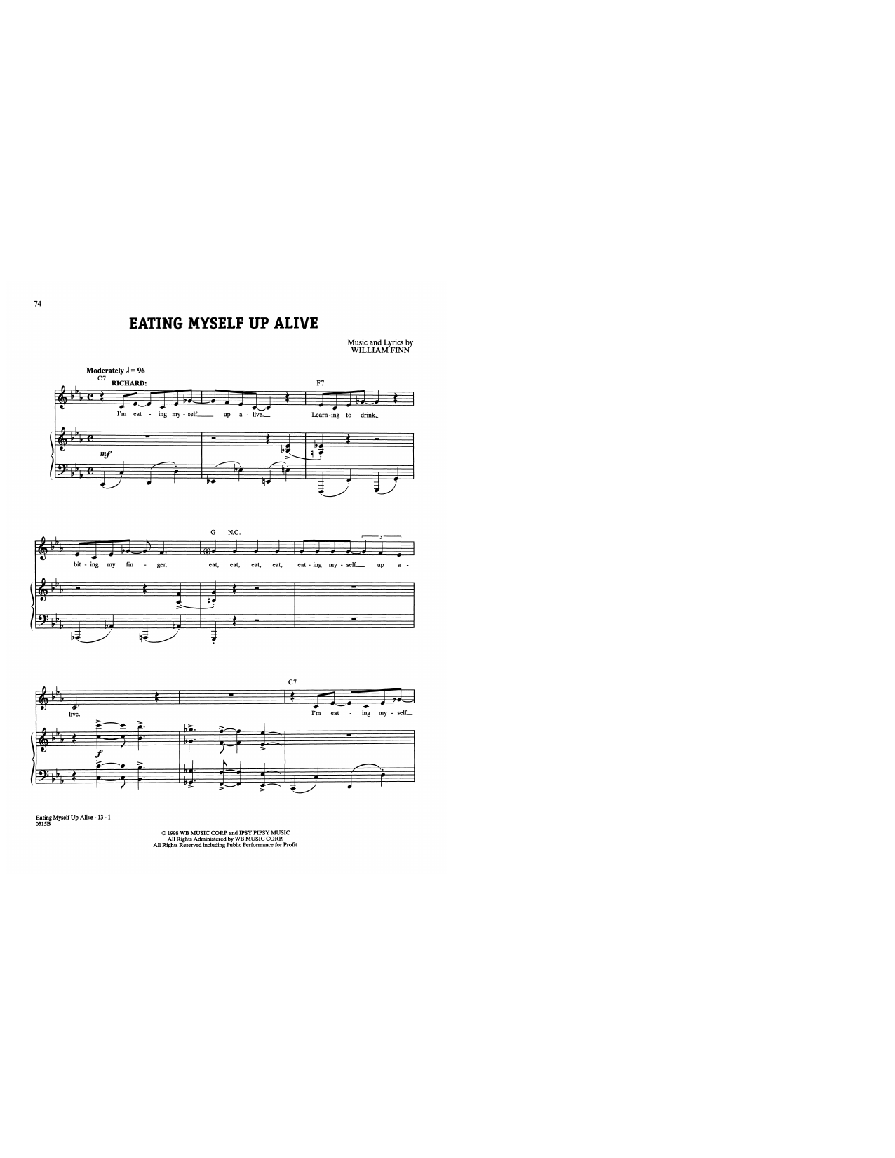 Download William Finn Eating Myself Up Alive (from A New Brai Sheet Music