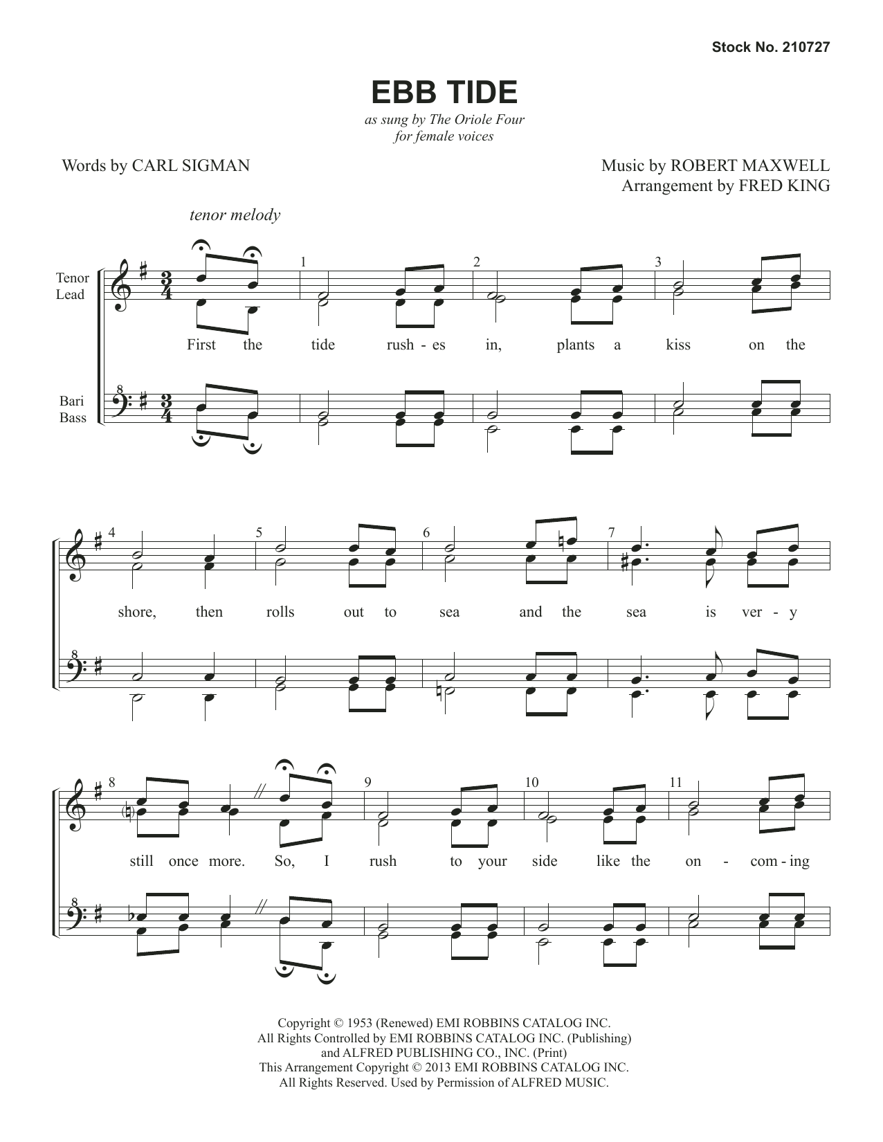 Download The Oriole Four Ebb Tide (arr. Fred King) Sheet Music